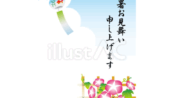 残暑見舞いはがき（風鈴と朝顔）（イラスト）