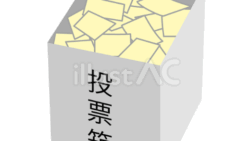 投票箱と投票用紙（開票作業）（フリーイラスト）
