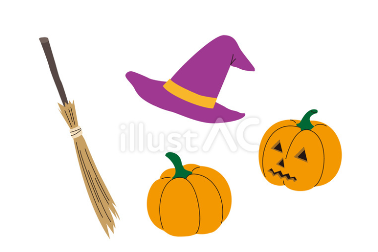 ハロウィンの素材セット（枠線なし）（フリーイラスト）