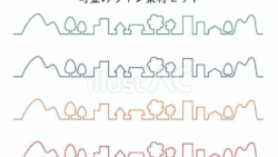 一筆書き町並みライン素材セット（フリーイラスト）
