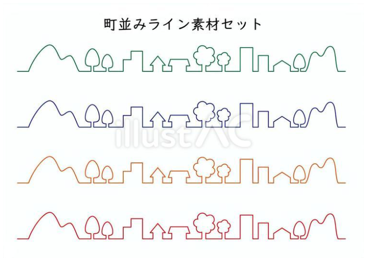 一筆書き町並みライン素材セット（フリーイラスト）