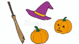ハロウィンの素材セット（枠線あり）（フリーイラスト）