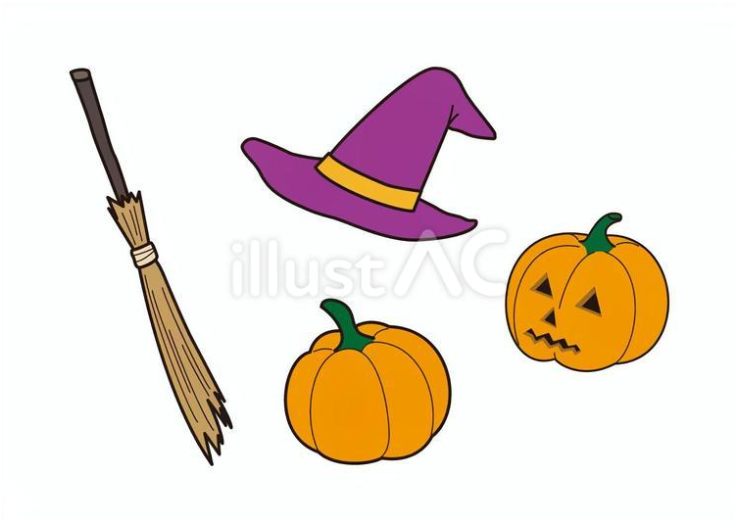 ハロウィンの素材セット（枠線あり）（フリーイラスト）